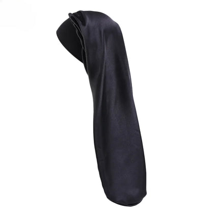 1Pc Simulated Silk Sleeping Hat Curly Hair Oversized Hat Braided Satin Hat Women's Silk Long Barrel Elastic Hairband Hat