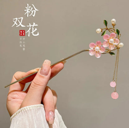 Elegant Chinese Style Hair Accessories Vintage Spring Flower Element Hairpins Light Luxury Tassel Hair Stick For Women Girls