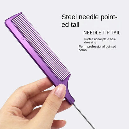 Solid Color Steel Needle Pointed Tail Comb Styling Comb Heat Resistant Anti-Static Tail Curved Parting Comb Barber Accessories