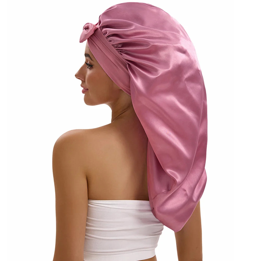 Women Long Tail Satin Hair Bonnet, Color Elastic Band Hair Care Hat, Bonnet for Hair Treatment Bonnet Satin Bonnet