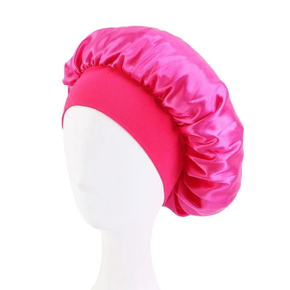 Women Satin Bonnet Hair Bonnet for Sleeping Hair Care Silk Bonnets Solid Wide-brimmed Sleeping Hat with Elastic Soft Band