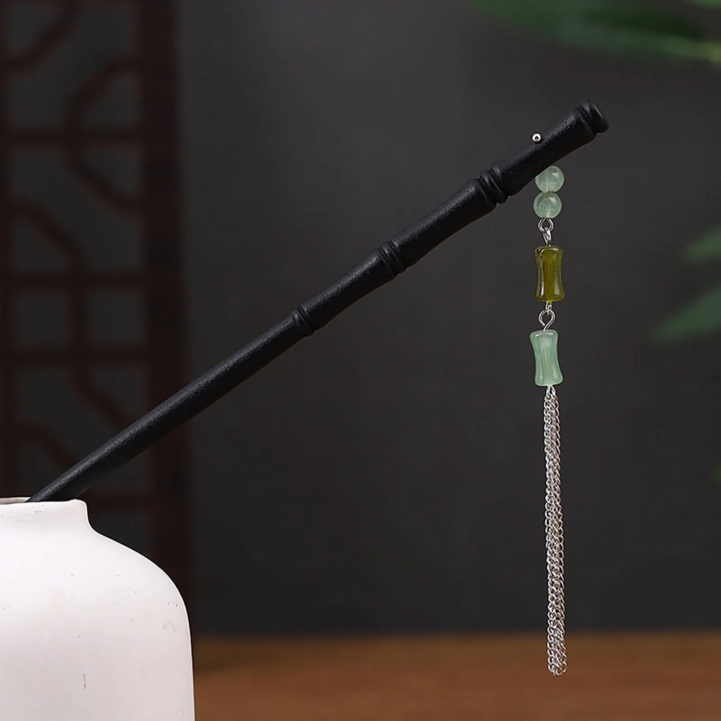 Vintage Chinese Style Wooden Hair Sticks for Women Girls Moon Tassel Hairpin Hair Clip Hanfu Headwear Jewelry Hair Accessories