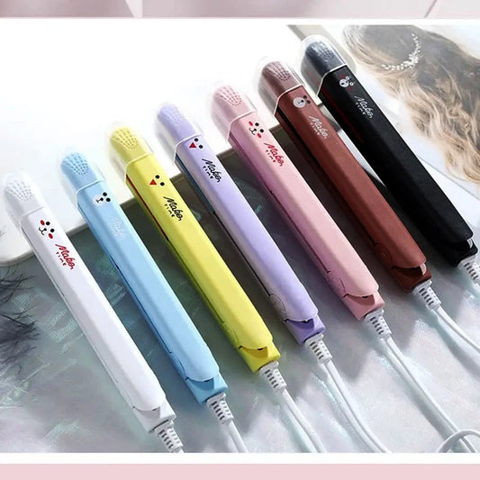 2 in 1 Cartoon Portable Traveling Bangs Hair Splint Heating Curler Ceramic Plate Ionic Mini Flat Iron Hair Straightener