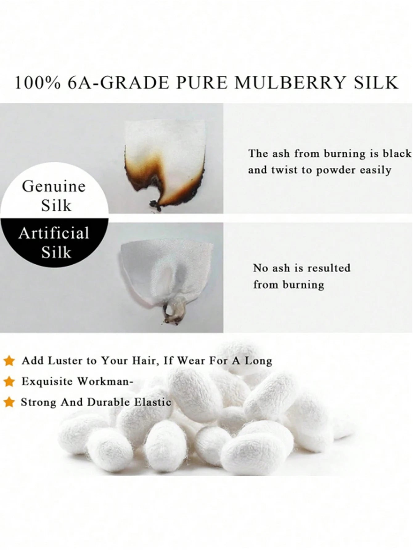 100% Pure Mulberry 6A Silk Hair Scrunchie Handmade Hairbands Women Girl Hair Accessories Pure Color Natural HairTies Box 6PCS