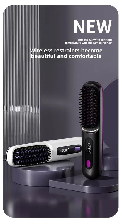 LCD Straight Hair Comb Portable Travel Hair Straightener Anti-Scald Heated Styling Brush USB Charging Cordless Hair Straightener