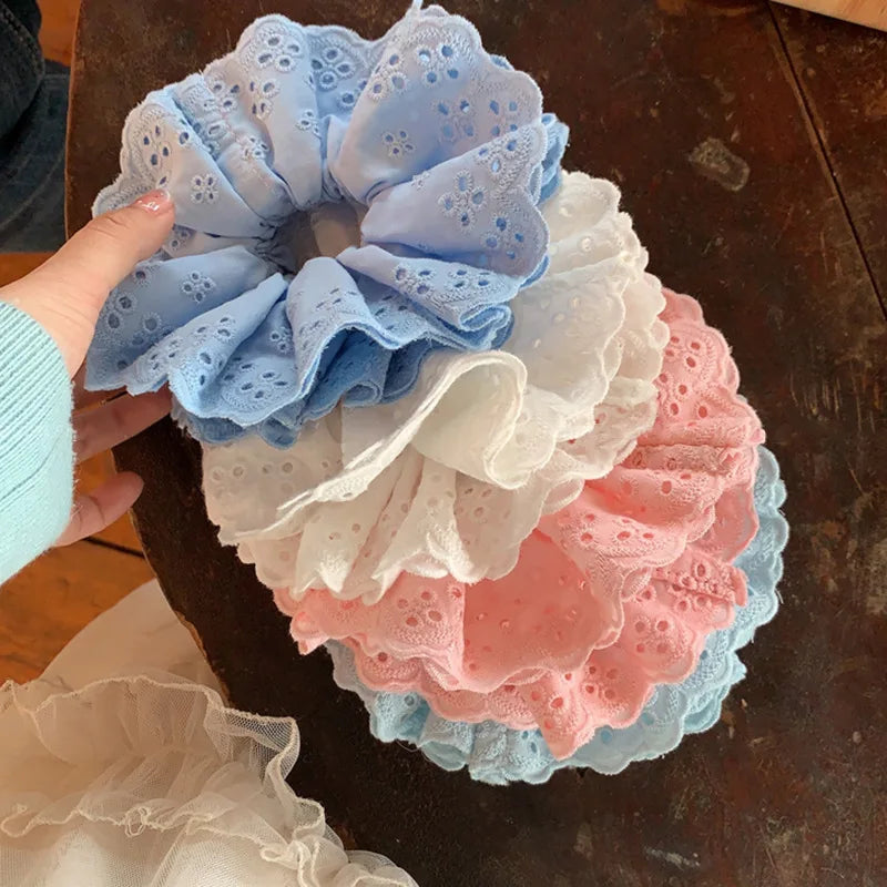 Oversized Lace Scrunchies for Women Elastic Hair Bands Ponytail Holders Tie Solid Hair Hoop Rubber Bands Women Hair Accessories