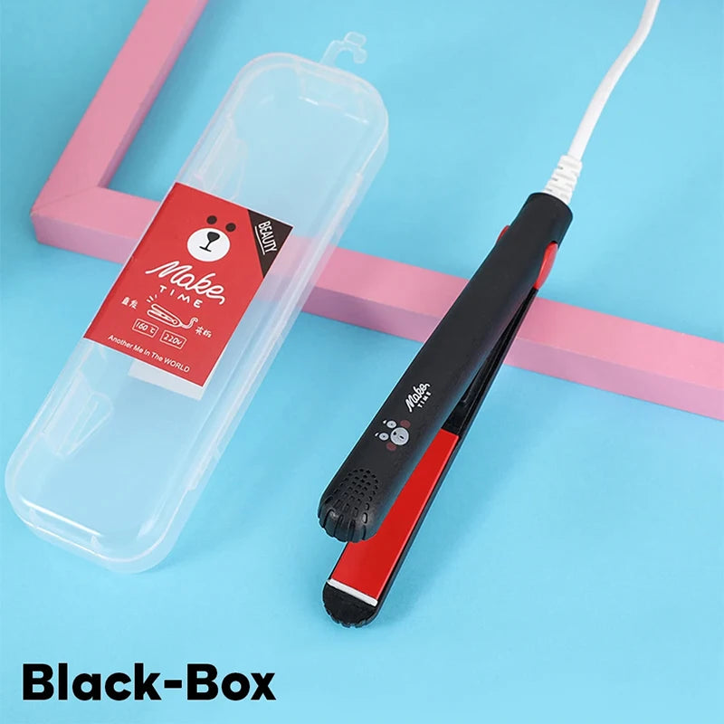 2 in 1 Cartoon Portable Traveling Bangs Hair Splint Heating Curler Ceramic Plate Ionic Mini Flat Iron Hair Straightener