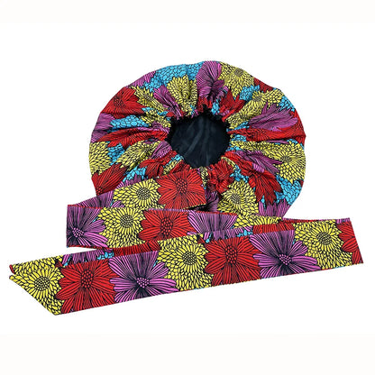 Elastic Band Large Satin Bonnet Sleeping Cap Women African Pattern Ankara Print Hat Adjustable Night Sleep Cap Soft Headcover