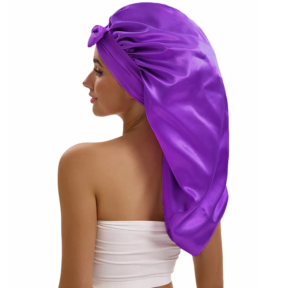 Women Long Tail Satin Hair Bonnet, Color Elastic Band Hair Care Hat, Bonnet for Hair Treatment Bonnet Satin Bonnet