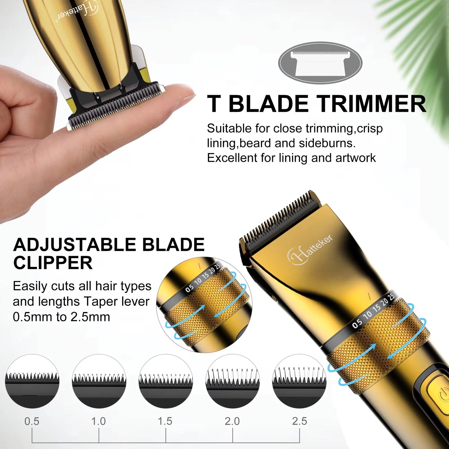 Hatteker Men's Hair Clipper Set 2 Rechargeable Electric Shaver Body Hair Trimmer Professional Hair Cutting Machine for Men