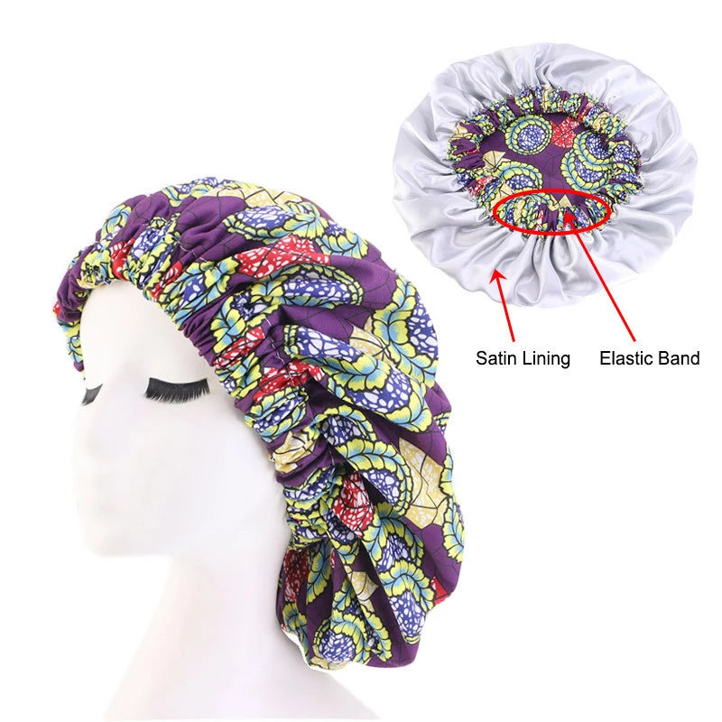 Extra Large Satin Lined Bonnet Women Big Size Beauty Print Satin Silk Bonnet Sleep Night Cap Head Cover Bonnet Hat Wholesale