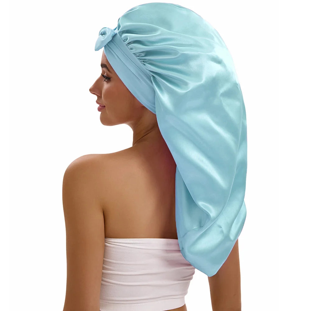 Women Long Tail Satin Hair Bonnet, Color Elastic Band Hair Care Hat, Bonnet for Hair Treatment Bonnet Satin Bonnet