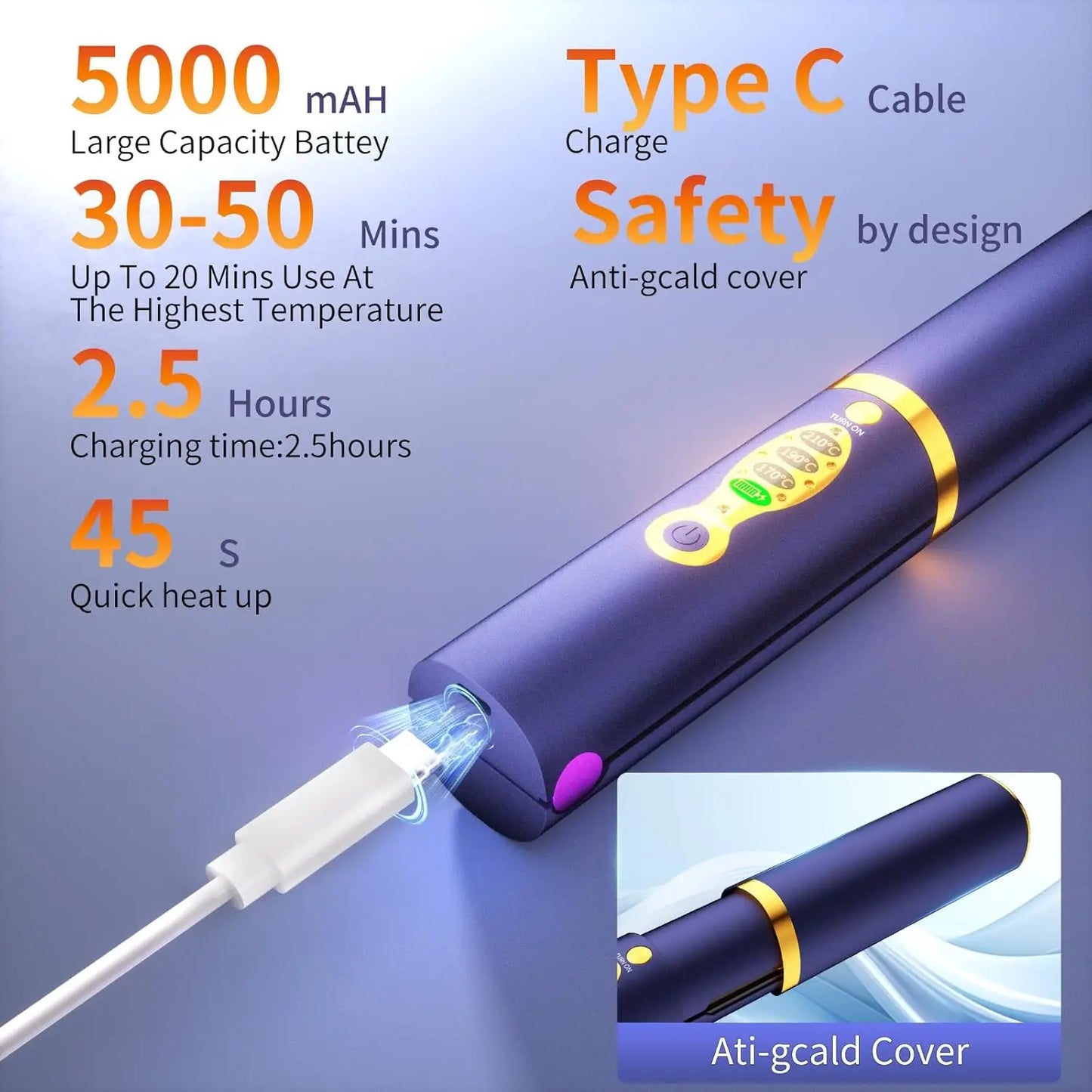 Cordless Hair Straightener Safety Lid Fast Heating Flat Iron Portable Straightener 2 in 1 for Hair Straightening and Curling