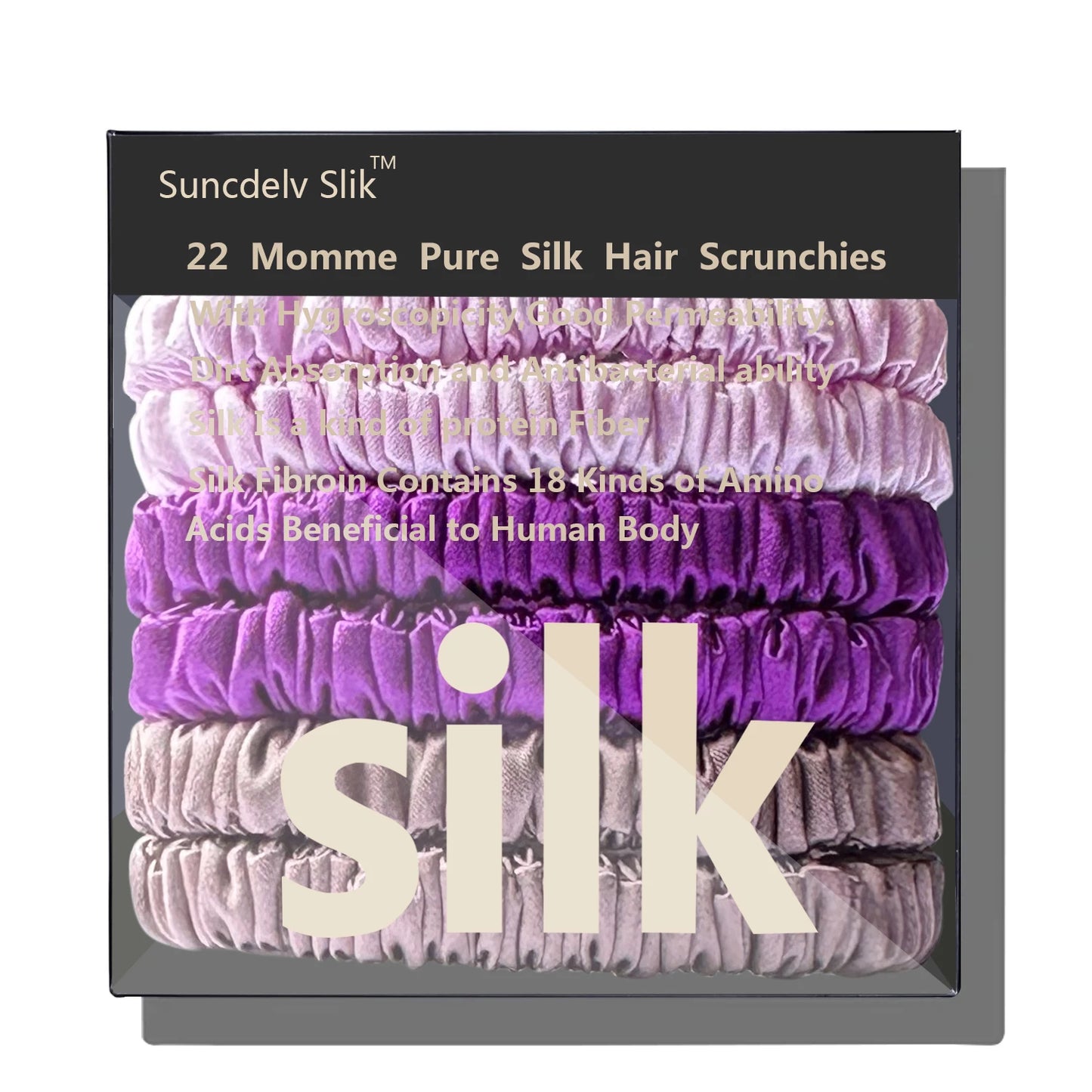 100% Pure Mulberry 6A Silk Hair Scrunchie Handmade Hairbands Women Girl Hair Accessories Pure Color Natural HairTies Box 6PCS