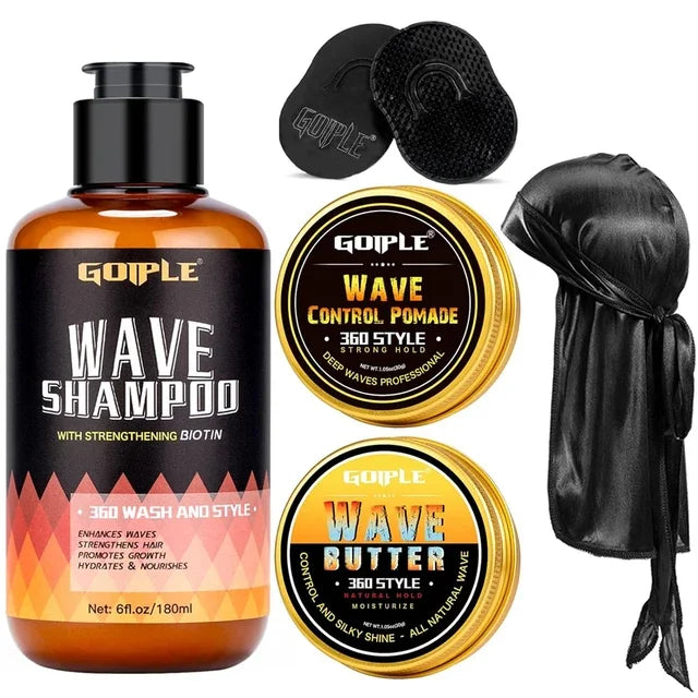 Wave Pomade 360 Wash Shampoo Kit for Men Black Strong Hold Deep Sport Waves Training Hair Cream Wavy Layered Control Silky Shine