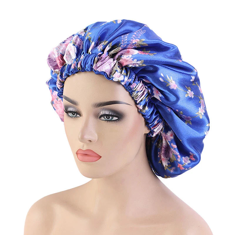 Extra Large Satin Lined Bonnet Women Big Size Beauty Print Satin Silk Bonnet Sleep Night Cap Head Cover Bonnet Hat Wholesale
