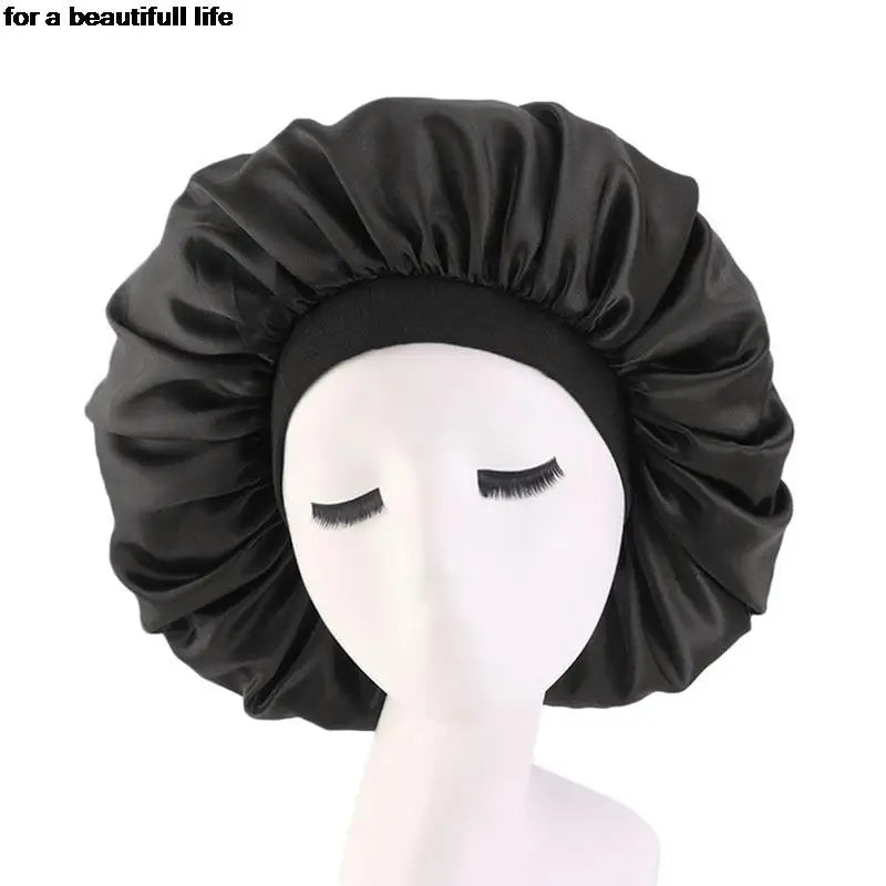 1pc New Fashion Women Satin Night Sleep Cap Hair Bonnet Hat Silk Head Cover Wide Elastic Band