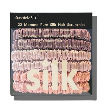 100% Pure Mulberry 6A Silk Hair Scrunchie Handmade Hairbands Women Girl Hair Accessories Pure Color Natural HairTies Box 6PCS