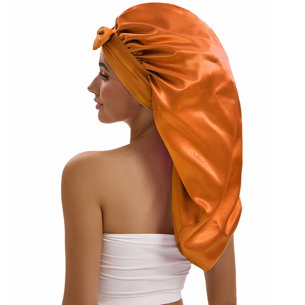 Women Long Tail Satin Hair Bonnet, Color Elastic Band Hair Care Hat, Bonnet for Hair Treatment Bonnet Satin Bonnet