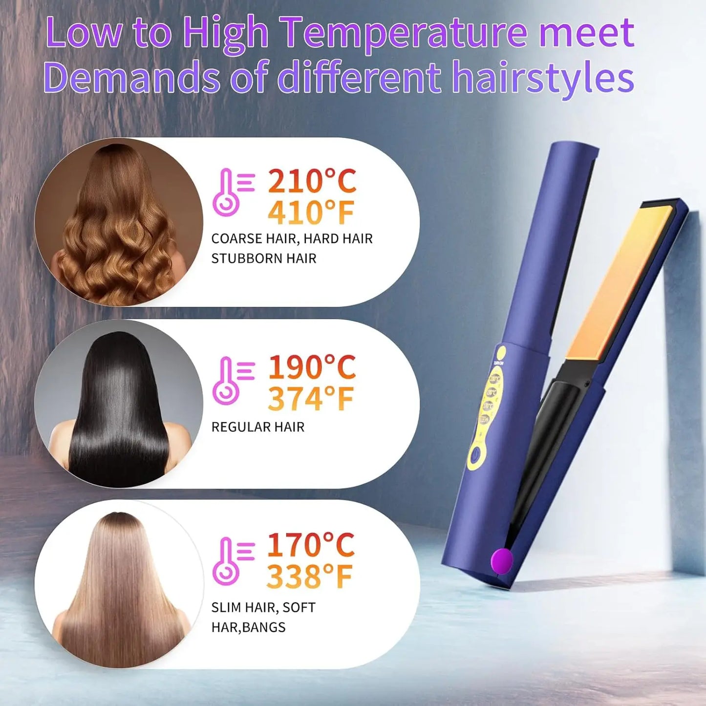 Cordless Hair Straightener Safety Lid Fast Heating Flat Iron Portable Straightener 2 in 1 for Hair Straightening and Curling