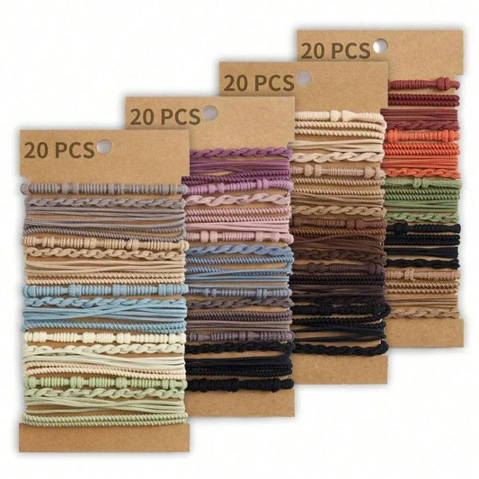 20 pcs Boho bracelet hair ties for women elastic hair rubber bands girls black Bracelet  hair rope Ponytail Holder hairbands