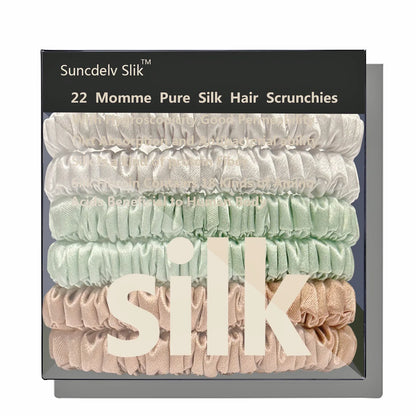 100% Pure Mulberry 6A Silk Hair Scrunchie Handmade Hairbands Women Girl Hair Accessories Pure Color Natural HairTies Box 6PCS