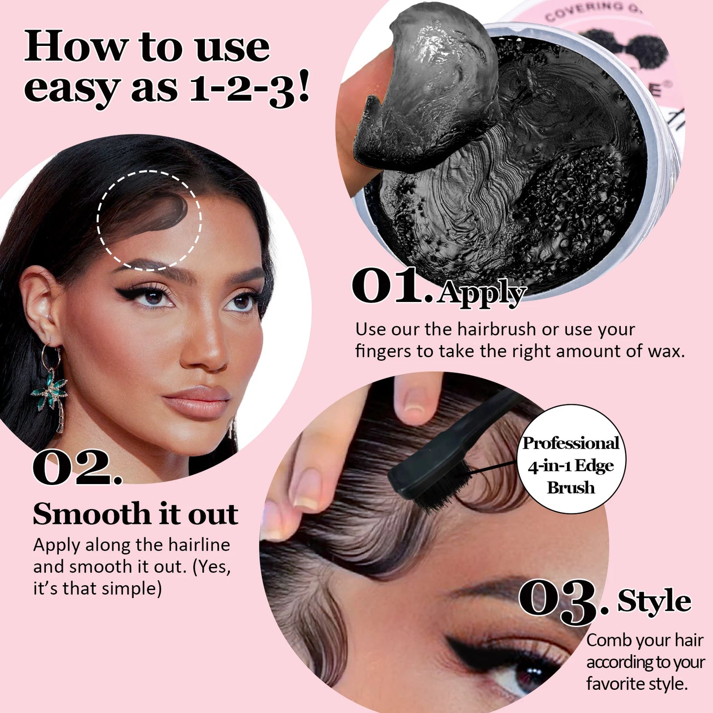 GOIPLE Edge Control Gel for Covering Gray Hair Filling In Thin Areas Black Styling Wax Strong Hold Broken Hair Finishing Pomade