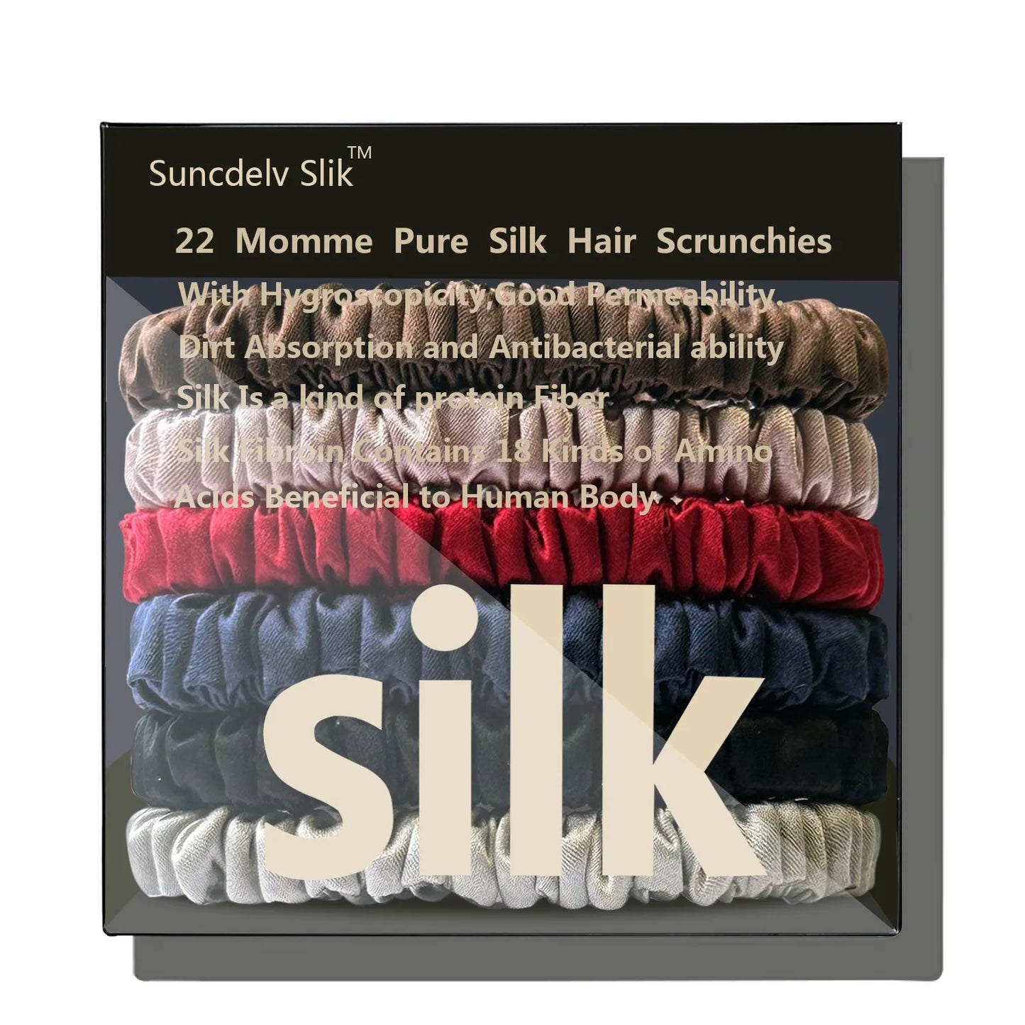 100% Pure Mulberry 6A Silk Hair Scrunchie Handmade Hairbands Women Girl Hair Accessories Pure Color Natural HairTies Box 6PCS