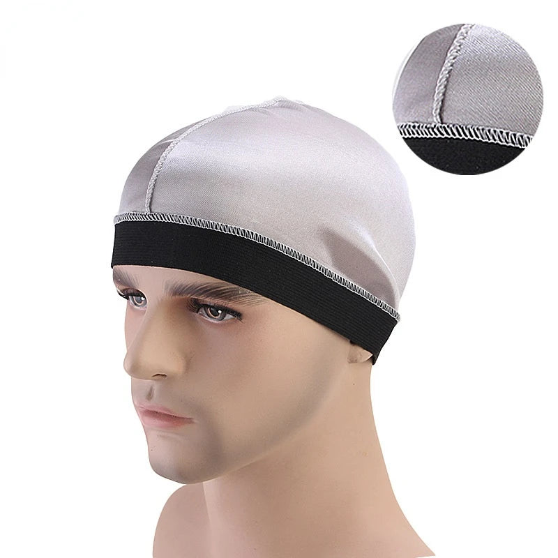 Silky Dome Cap For Making Wigs Men Satin Elastic Band Bandanas Bottom Cap Spandex Cooling Cap Silk Based Beanie Bonnet  Wave Cap