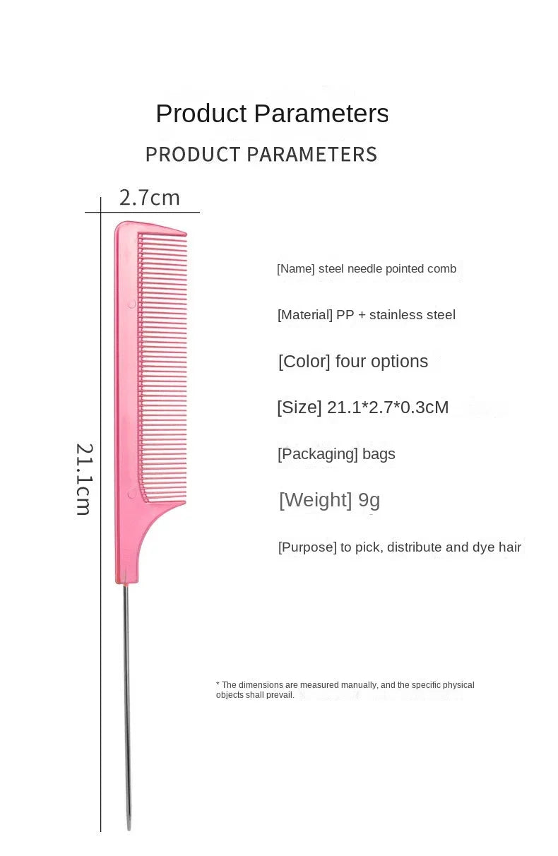 Solid Color Steel Needle Pointed Tail Comb Styling Comb Heat Resistant Anti-Static Tail Curved Parting Comb Barber Accessories