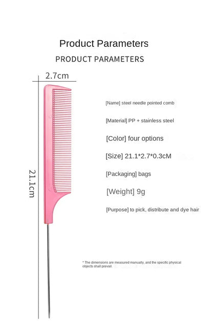 Solid Color Steel Needle Pointed Tail Comb Styling Comb Heat Resistant Anti-Static Tail Curved Parting Comb Barber Accessories