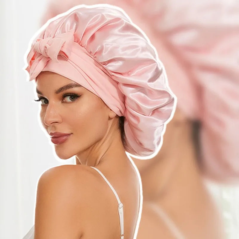 New Silk Bonnet for Sleeping Women Satin Bonnet Hair Bonnet night sleep cap scarf wrap for curly hair With Tie Band for Curly Gi