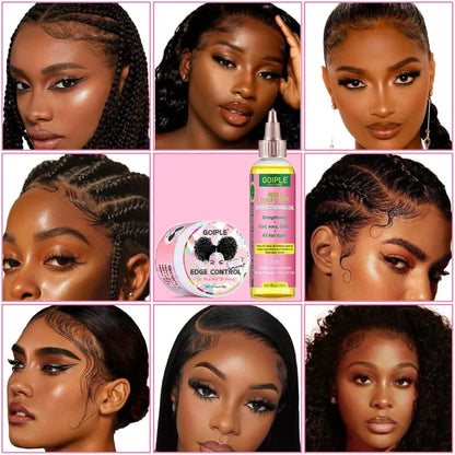 Rose & Black Castor Oil for Hair Growth Edge Control Wax Set No Flaking Black Hair Edge Styling Gel Smoother Braid Bonnet