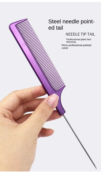 Solid Color Steel Needle Pointed Tail Comb Styling Comb Heat Resistant Anti-Static Tail Curved Parting Comb Barber Accessories