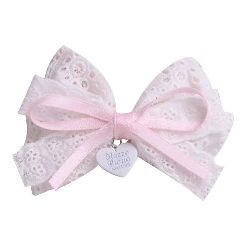 1 pair Sweet Girls Hair Clips Lace Pink Heart Lolita Bow Hairpin for Female Lolita Hair Clip Hair Accessories Barrettes Headwear