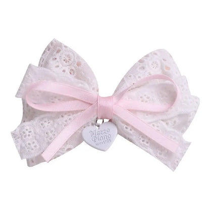 1 pair Sweet Girls Hair Clips Lace Pink Heart Lolita Bow Hairpin for Female Lolita Hair Clip Hair Accessories Barrettes Headwear