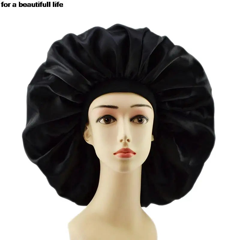 1pc New Fashion Women Satin Night Sleep Cap Hair Bonnet Hat Silk Head Cover Wide Elastic Band