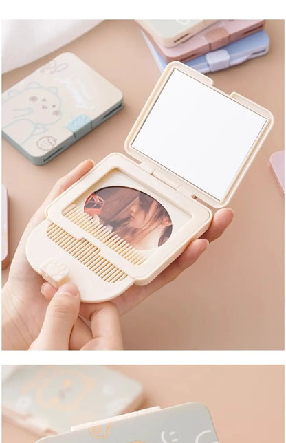 Cute Cartoon Small Comb with Mirror Portable Mini Pocket Comb Outdoor Traveling Hairdressing Comb Personal Hair Styling Tools