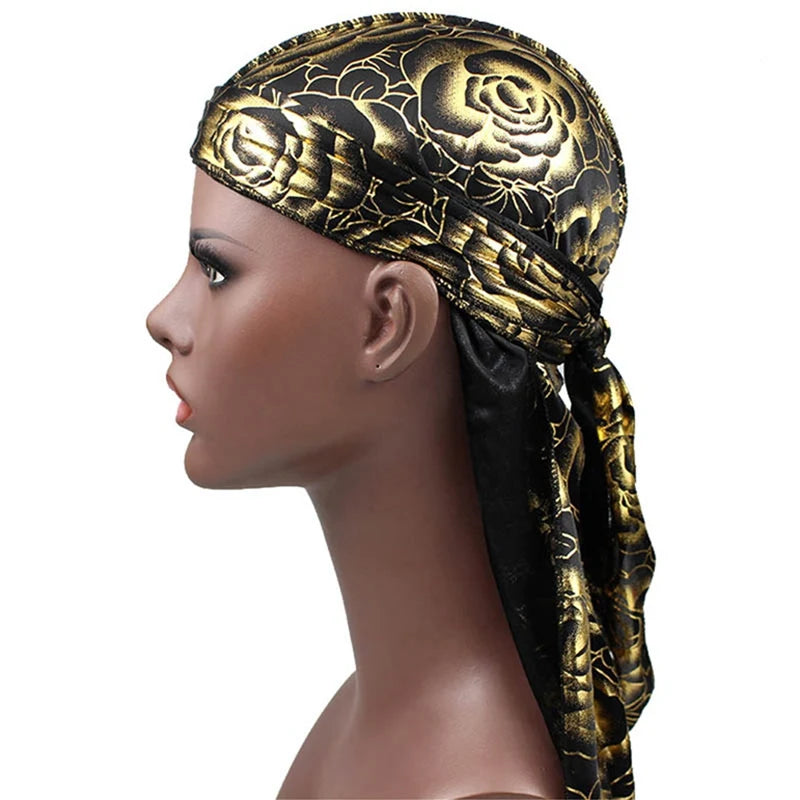 New Men's Print Silky Durags Turban Bandanas Headwear Men Silk DuRag Doo Rag Pirate Hat Wave Caps Hair Accessories Durags