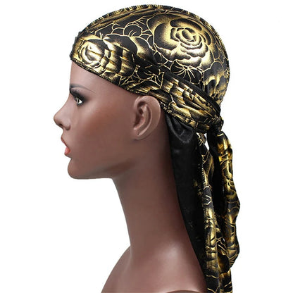New Men's Print Silky Durags Turban Bandanas Headwear Men Silk DuRag Doo Rag Pirate Hat Wave Caps Hair Accessories Durags