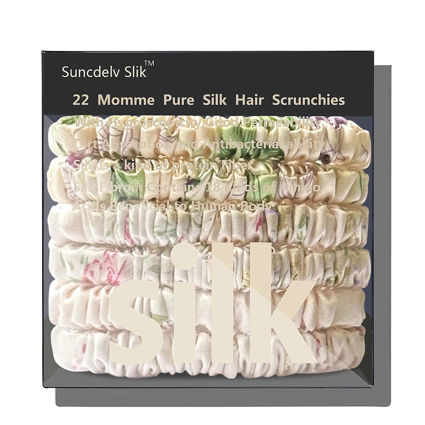 100% Pure Mulberry 6A Silk Hair Scrunchie Handmade Hairbands Women Girl Hair Accessories Pure Color Natural HairTies Box 6PCS