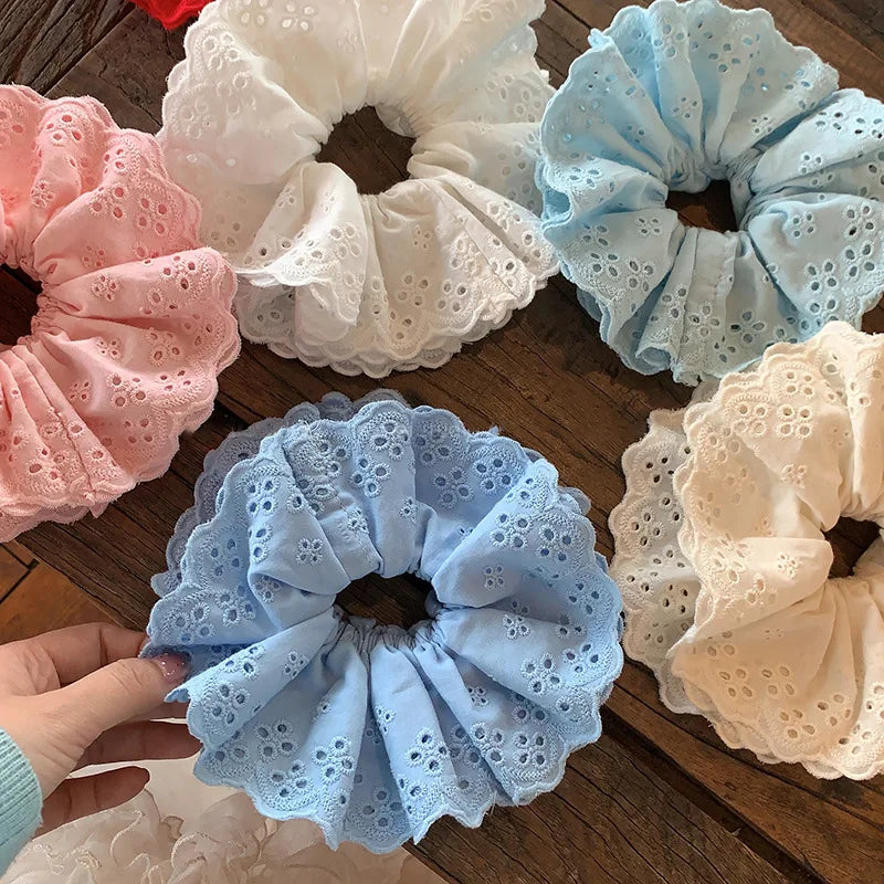 Oversized Lace Scrunchies for Women Elastic Hair Bands Ponytail Holders Tie Solid Hair Hoop Rubber Bands Women Hair Accessories