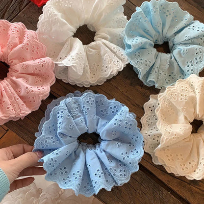 Oversized Lace Scrunchies for Women Elastic Hair Bands Ponytail Holders Tie Solid Hair Hoop Rubber Bands Women Hair Accessories