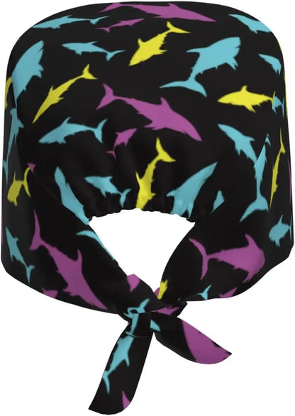Japanese Wave Cherry Blossoms Working Cap Scrub Cap with Sweatband Adjustable Unisex Women Tie Back Hat Nurse  Caps