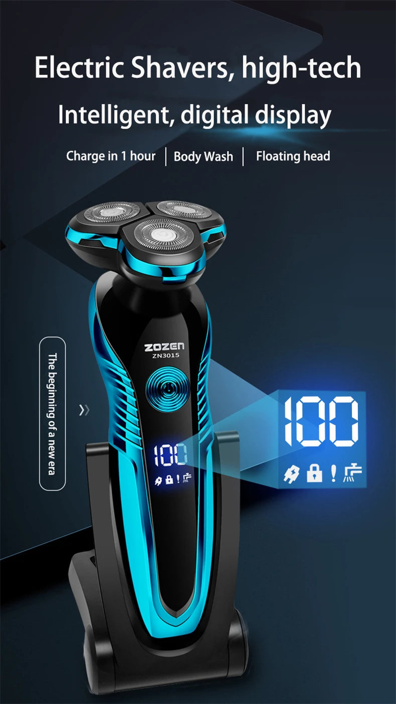 ZOZEN Electric Shaver Washable Rechargeable Electric Razor Shaving Machine for Men Body Hair Beard Trimmer Wet-Dry Use Washable