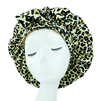 Elastic Band Large Satin Bonnet Sleeping Cap Women African Pattern Ankara Print Hat Adjustable Night Sleep Cap Soft Headcover