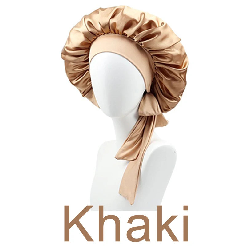 New Silk Bonnet for Sleeping Women Satin Bonnet Hair Bonnet night sleep cap scarf wrap for curly hair With Tie Band for Curly Gi