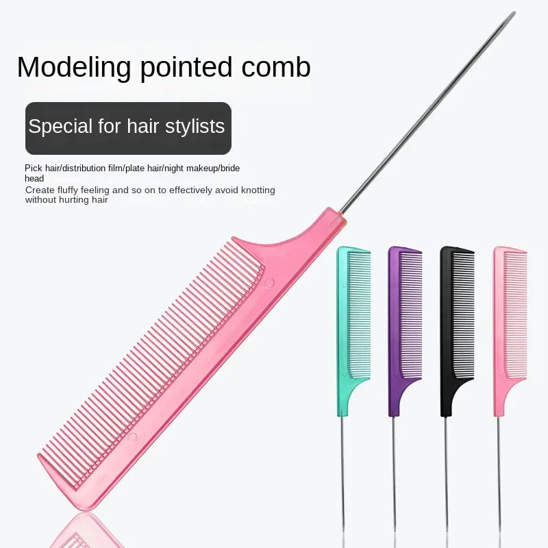 Solid Color Steel Needle Pointed Tail Comb Styling Comb Heat Resistant Anti-Static Tail Curved Parting Comb Barber Accessories