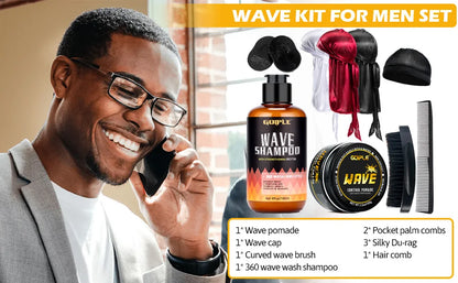 Wave Pomade 360 Wash Shampoo Kit for Men Black Strong Hold Deep Sport Waves Training Hair Cream Wavy Layered Control Silky Shine