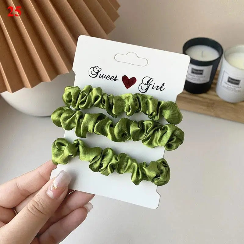 3Pcs/set Silk Satin Scrunchies Women Solid Color Hair Rope Elegant Ponytail Holder Rubber Band Elastic Hairband Hair Accessories